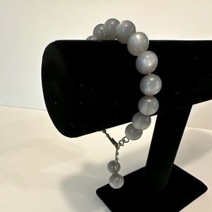Vintage Bracelet Gray Moon Glow Lucite Beaded 7-9"